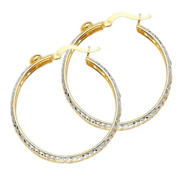New 14K Tri Color Gold Twisted Hoop Earrings 1 1/4 inches diameter